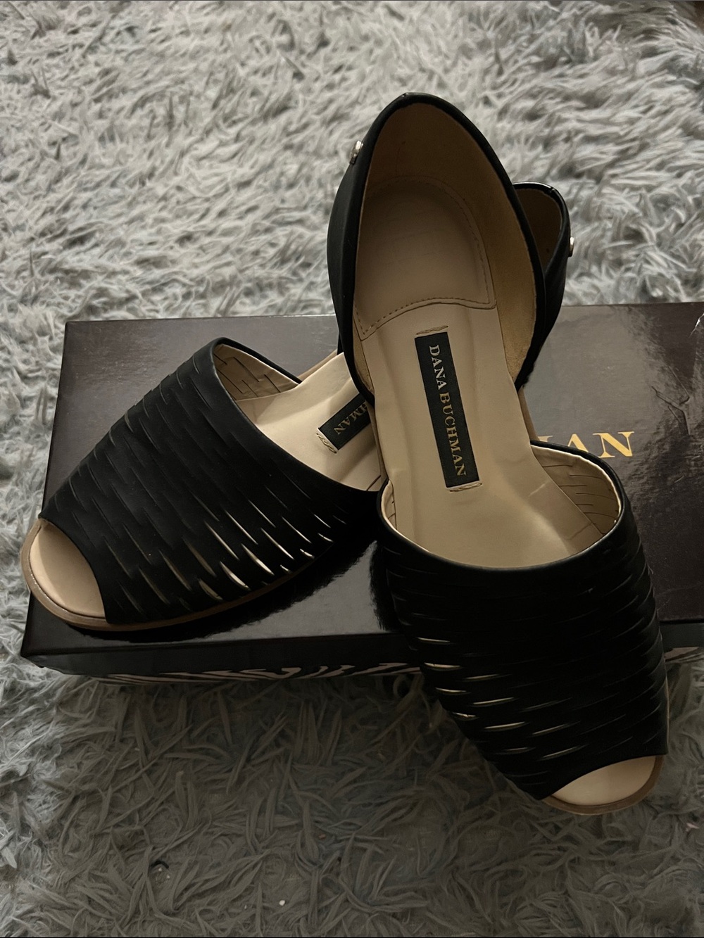 Dana Buchman Black Peep-Toe Woven Slide Mules